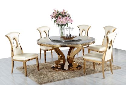 Okr&uacute;hly jed&aacute;lensk&yacute; mramorov&yacute; st&ocirc;l GOLDEN